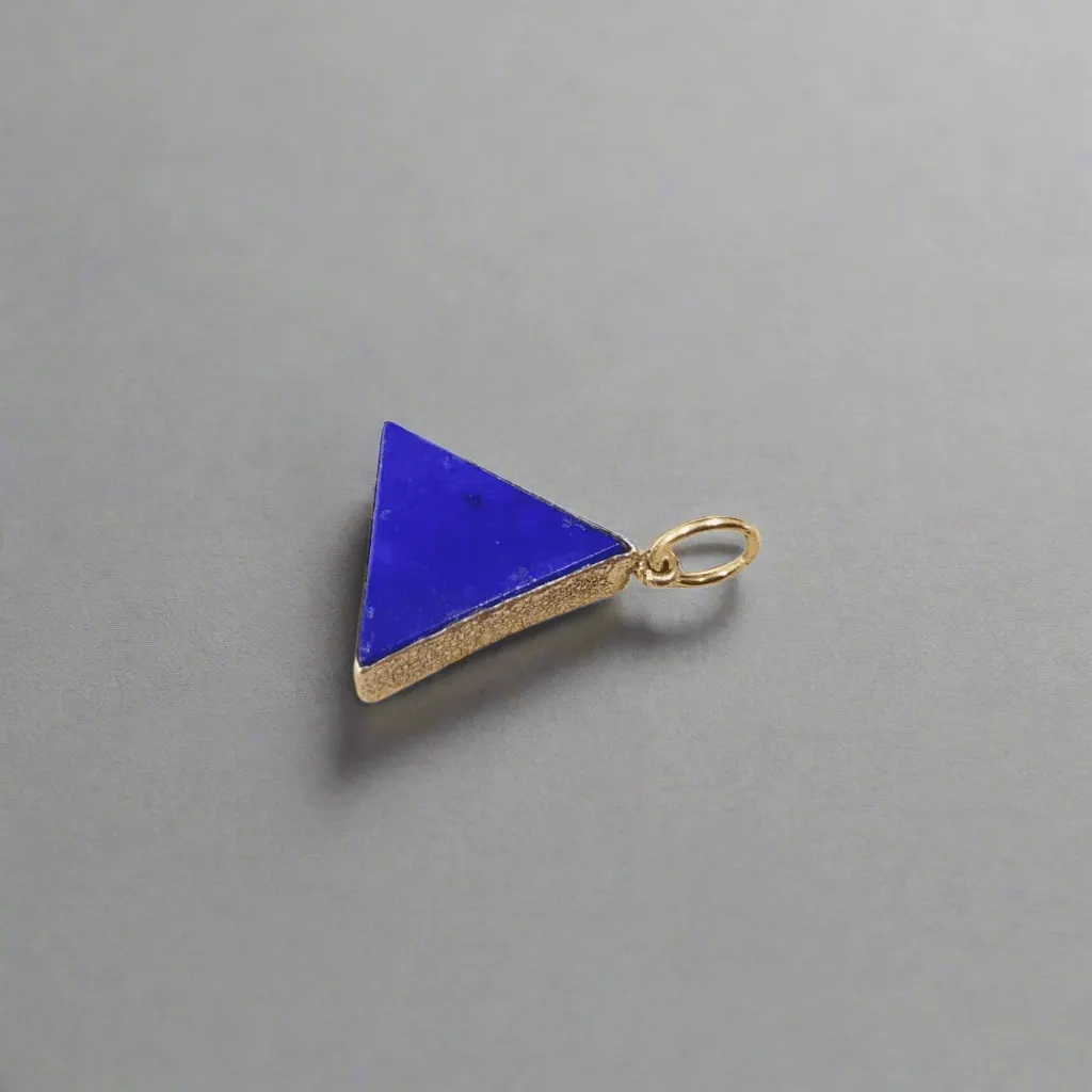 14k Gold Triangle Shape Natural Lapis Pendant