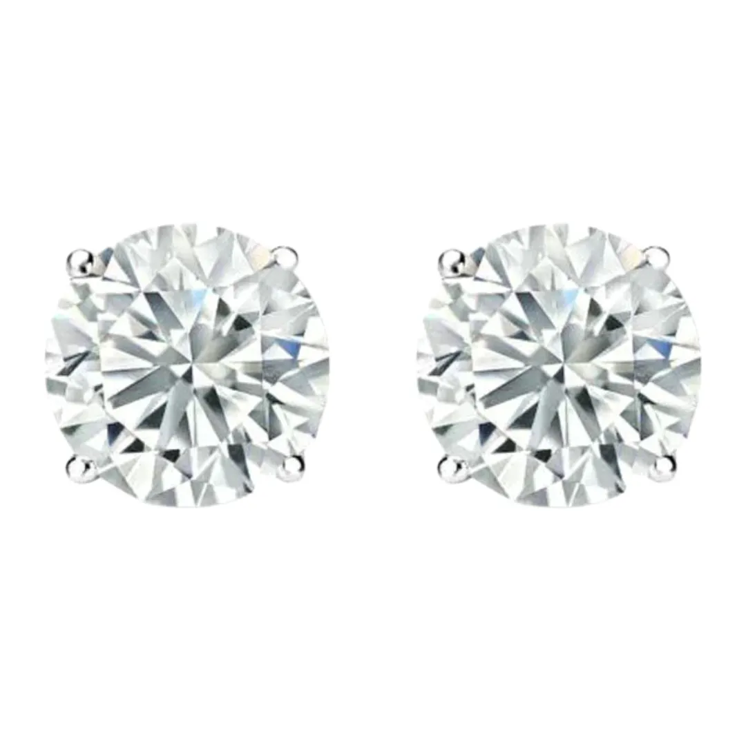 14k White Gold 1/2 Carat Solitaire Created Diamond 2 Pair Round and Princess Stud Earrings
