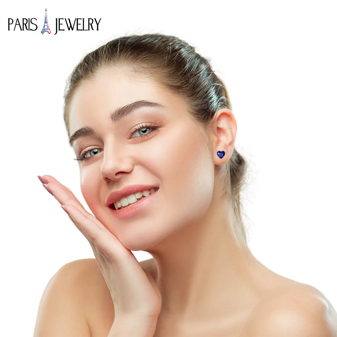 18k Yellow Gold Plated 3Cttw 8mm Created Blue Sapphire 3 Pair Round, Square and Heart Stud Earrings
