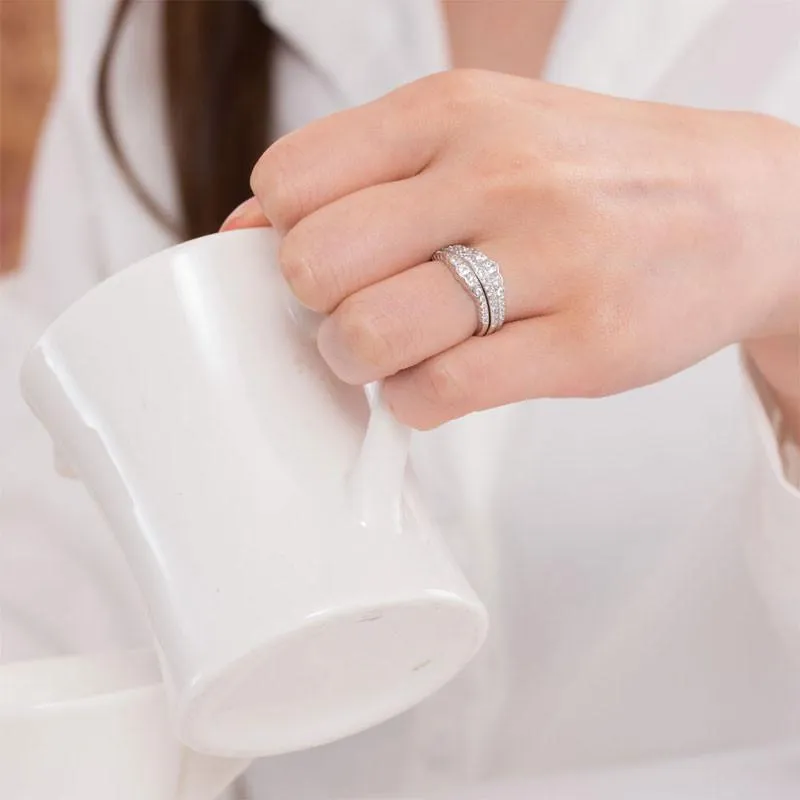 925 Sterling Silver Wedding Band Ring Set 3-Pieces Anniversary Simulated Diamond