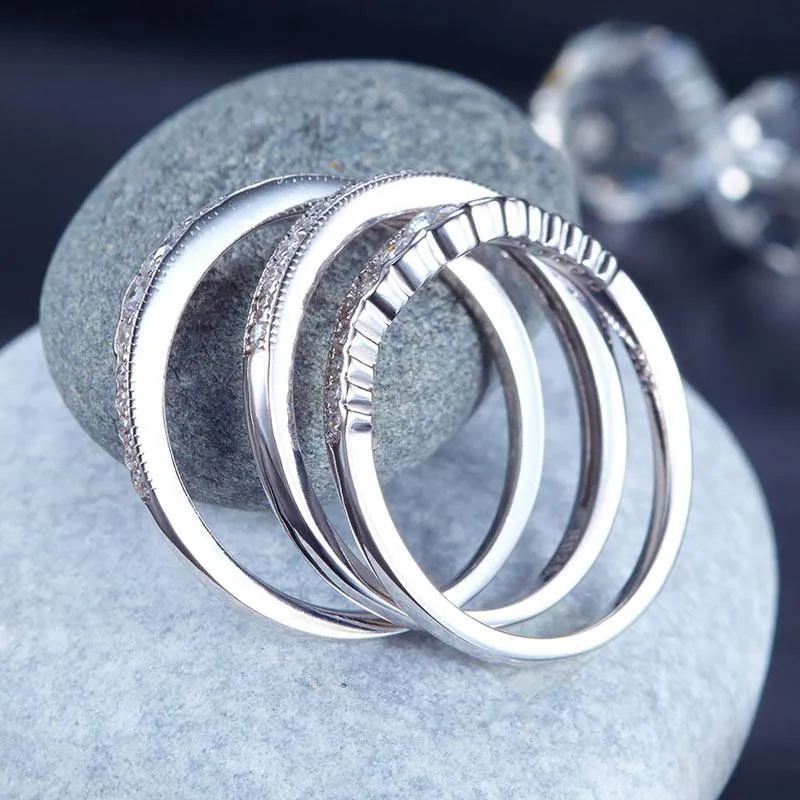 925 Sterling Silver Wedding Band Ring Set 3-Pieces Anniversary Simulated Diamond