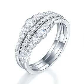 925 Sterling Silver Wedding Band Ring Set 3-Pieces Anniversary Simulated Diamond