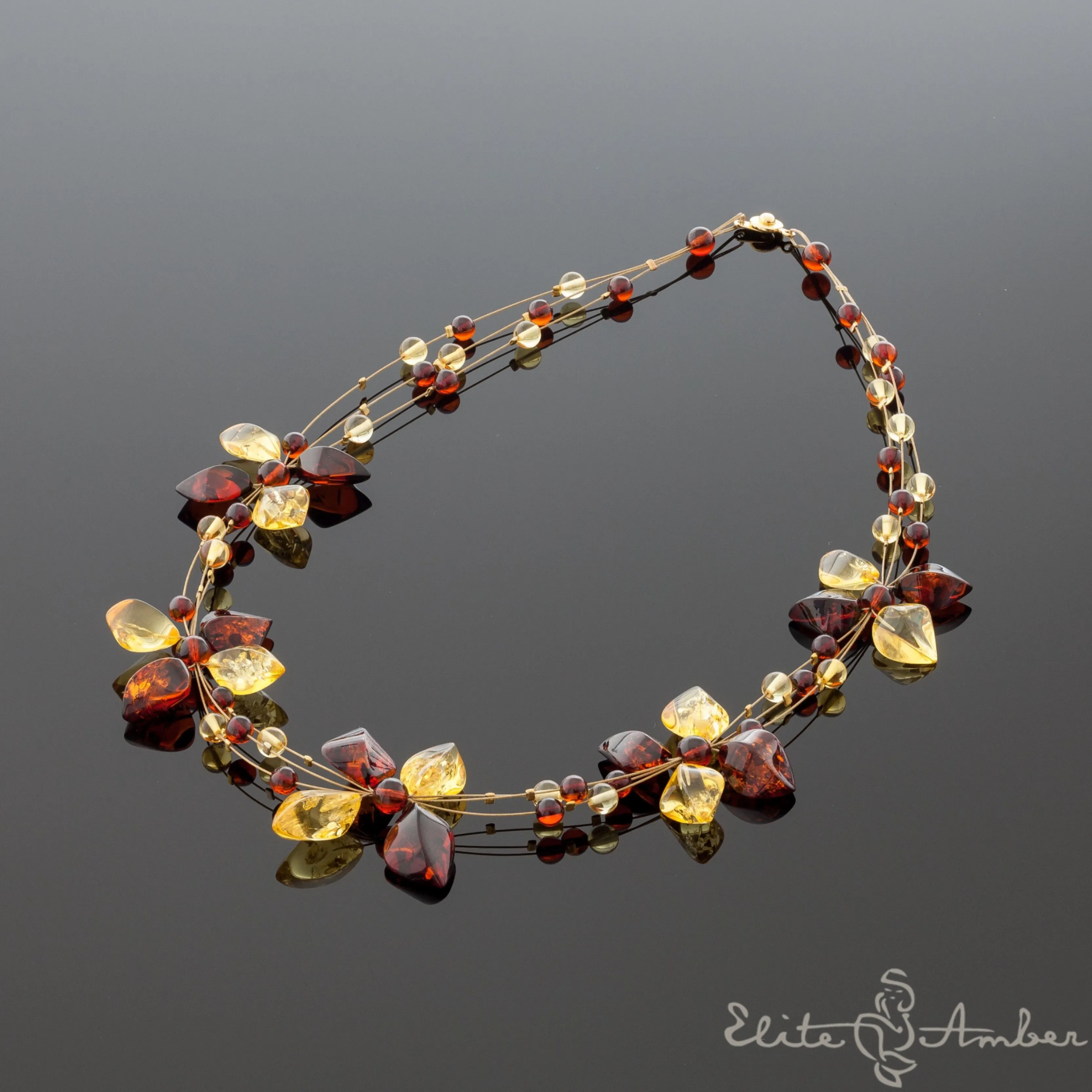 Amber necklace "Brilliant lemon flowers"