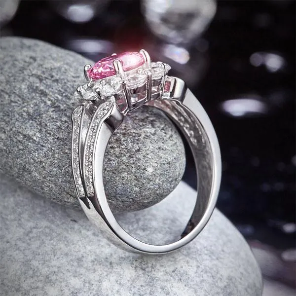 Art Deco Vintage style 925 Sterling Silver Wedding Ring 1.25 Ct Fancy Pink Simulated Diamond Promise Anniversary