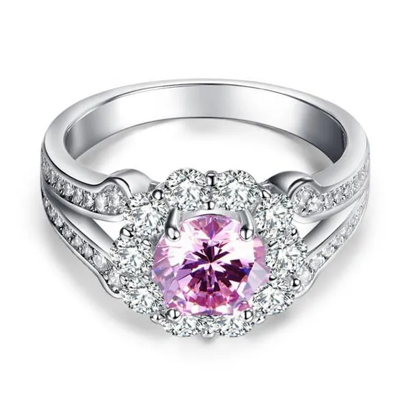 Art Deco Vintage style 925 Sterling Silver Wedding Ring 1.25 Ct Fancy Pink Simulated Diamond Promise Anniversary