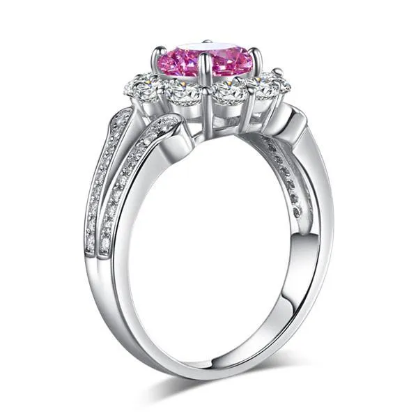 Art Deco Vintage style 925 Sterling Silver Wedding Ring 1.25 Ct Fancy Pink Simulated Diamond Promise Anniversary