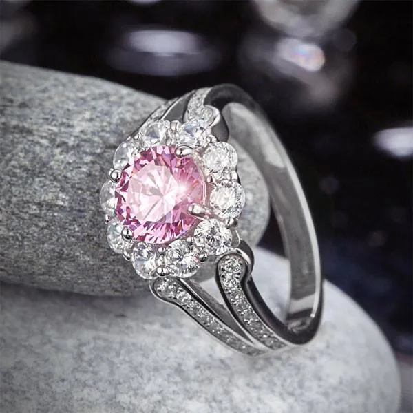 Art Deco Vintage style 925 Sterling Silver Wedding Ring 1.25 Ct Fancy Pink Simulated Diamond Promise Anniversary