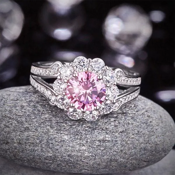 Art Deco Vintage style 925 Sterling Silver Wedding Ring 1.25 Ct Fancy Pink Simulated Diamond Promise Anniversary