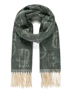 Cat Design Woven Winter Scarf In Navy