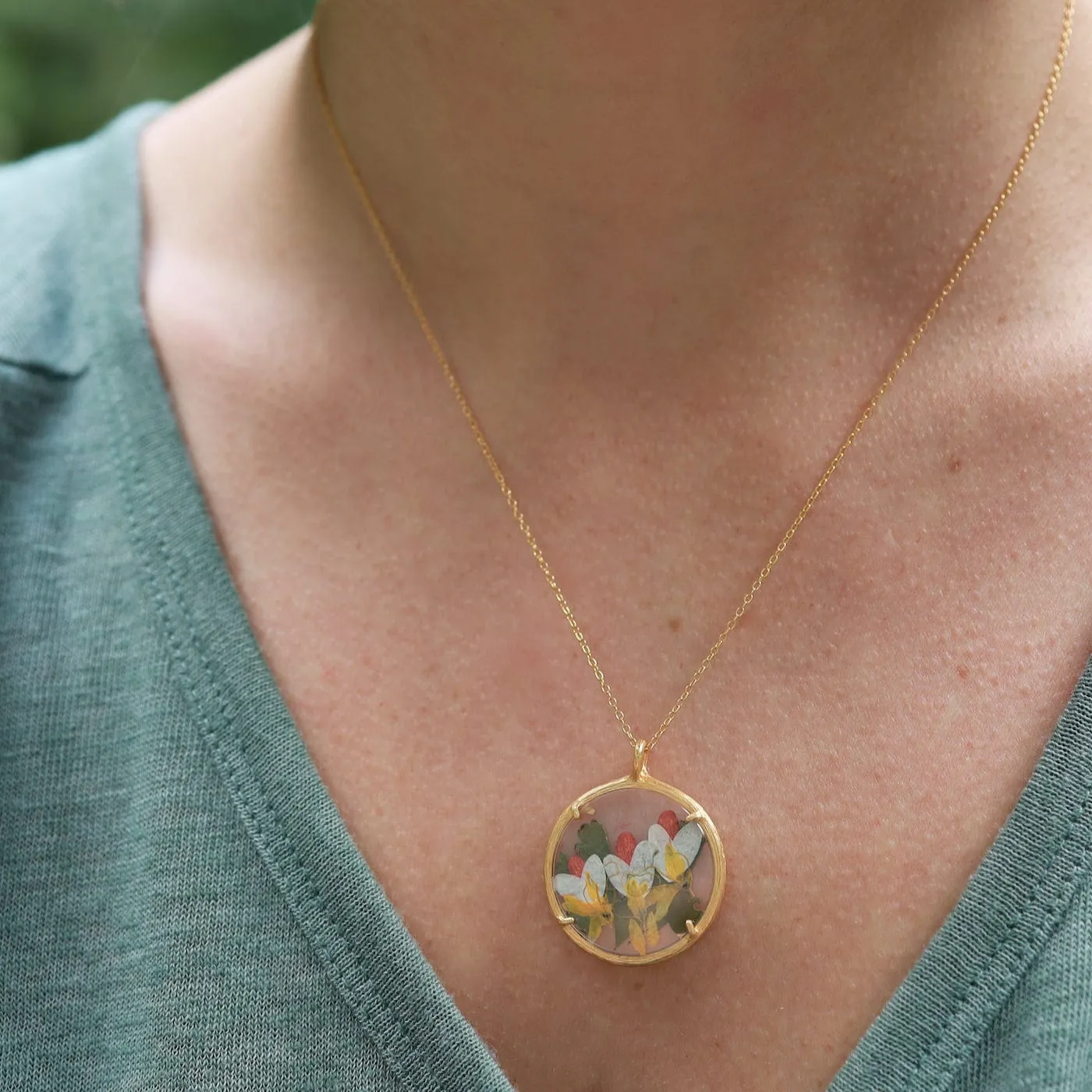 Fairy Blooms Large Glass Botanical Necklace - 18K Gold Vermeil