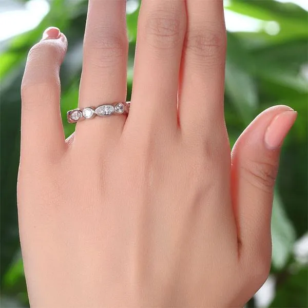 Marquise 925 Sterling Silver Ring Eternity Band Wedding Jewelry
