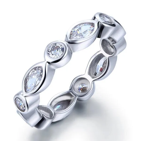 Marquise 925 Sterling Silver Ring Eternity Band Wedding Jewelry