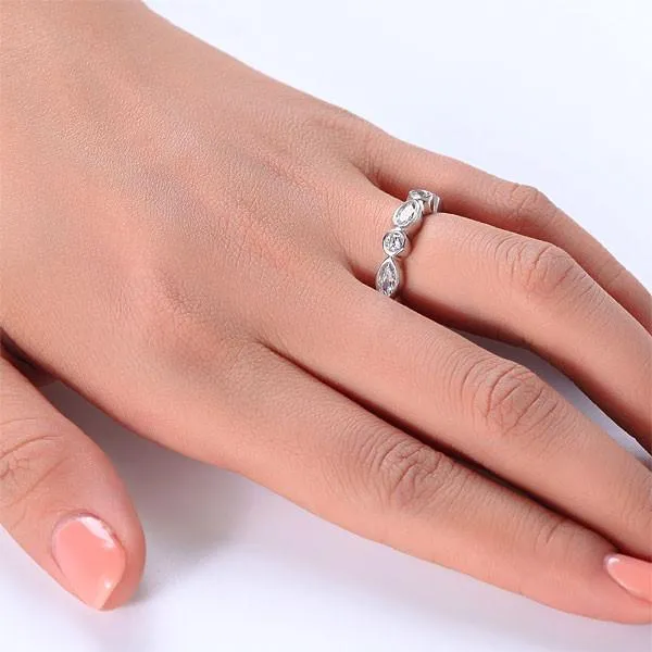 Marquise 925 Sterling Silver Ring Eternity Band Wedding Jewelry