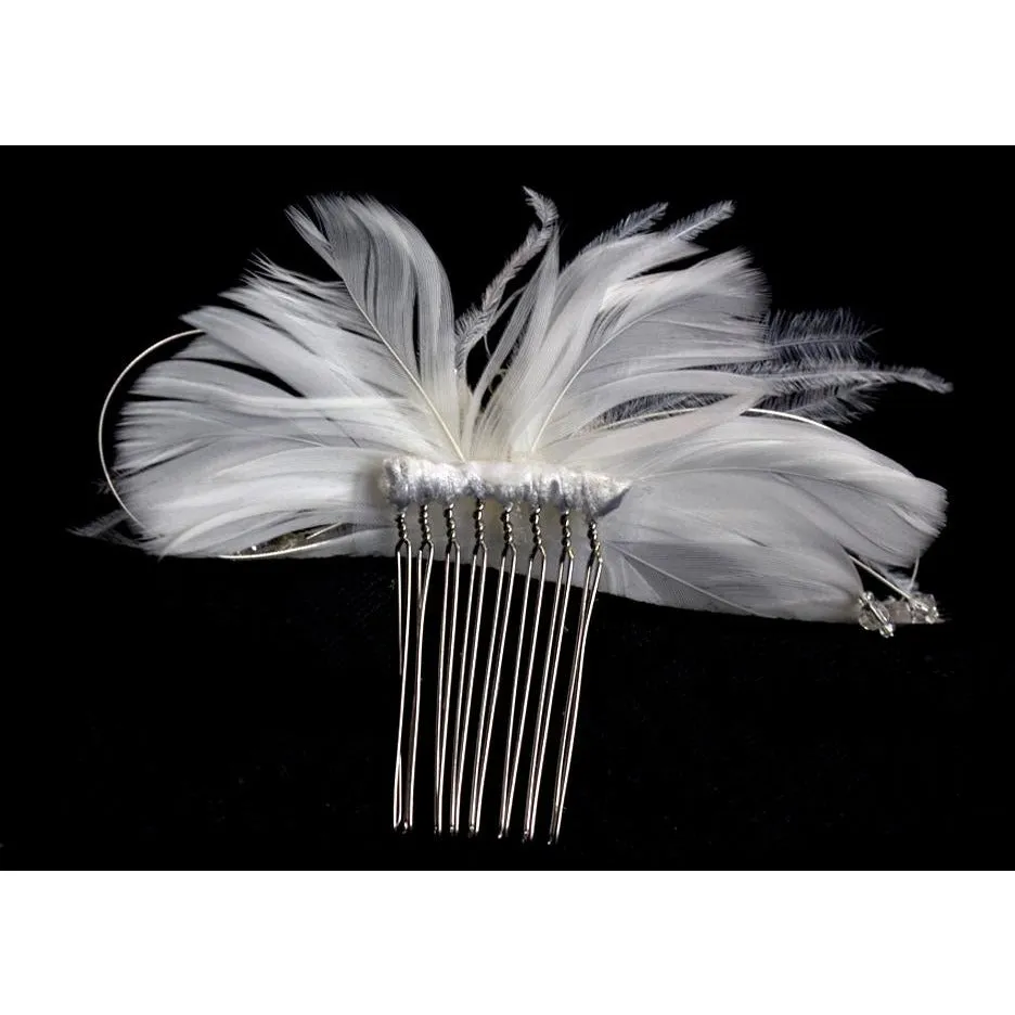 Modern Chic Feather and Crystal Comb