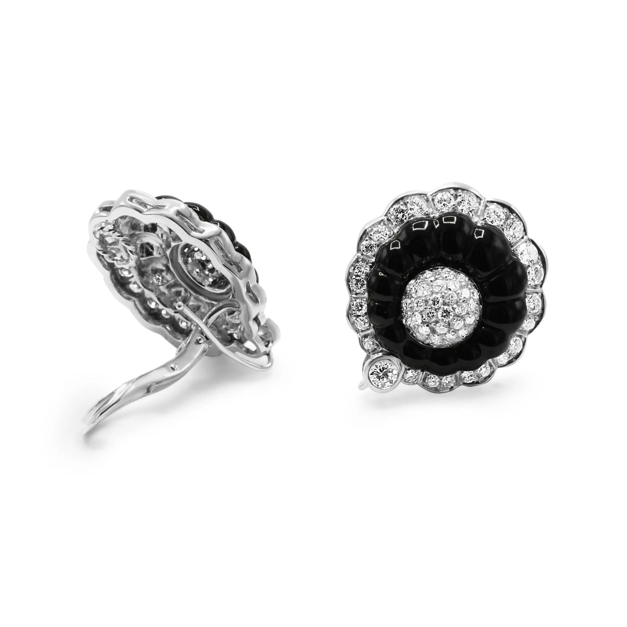Three Tier Diamond & Onyx Earclips
