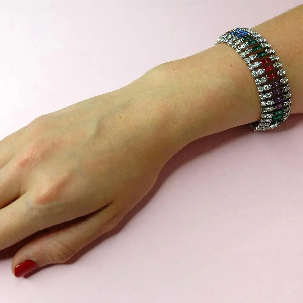 Vintage 1950s Multicoloured Diamante Bracelet